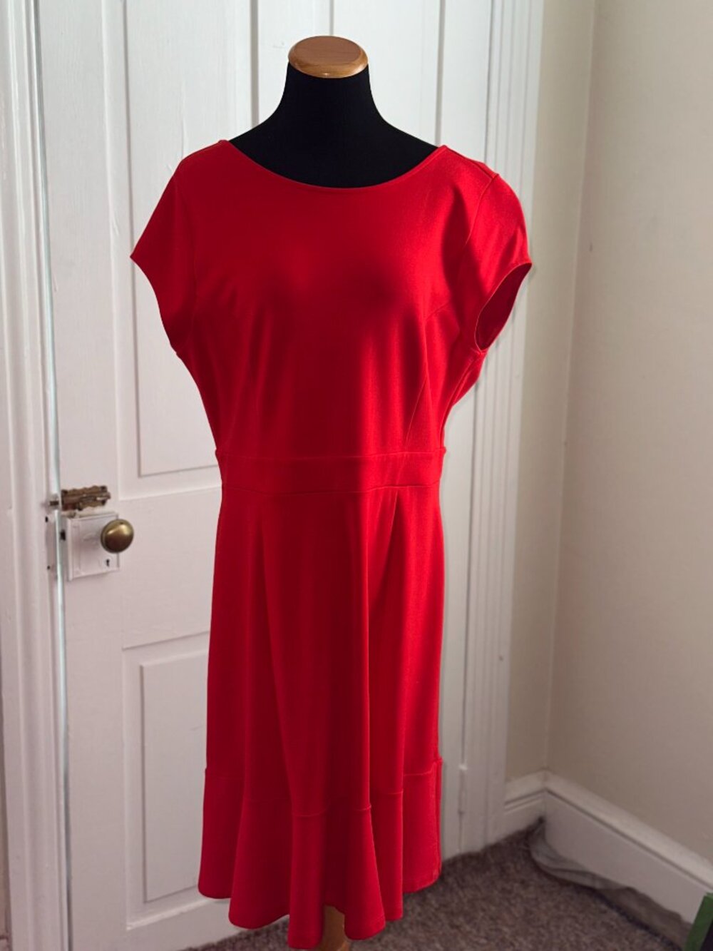 LOFT Red Ponte Flounce Flare Dress - Women's Size 14